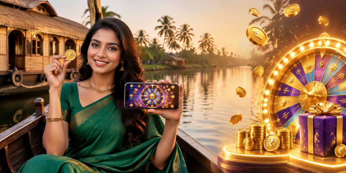 Scenic Kerala Backwaters with roulette overlay